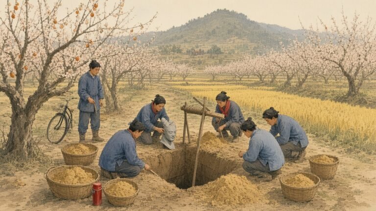 Painting of farmers digging a well near Lintong in 1974 and finding a terracotta warrior head